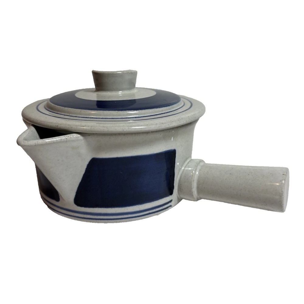 MCM Hoganas Keramik Sweden Stoneware Small Lidded Pot Blue Stripe Scandinavian